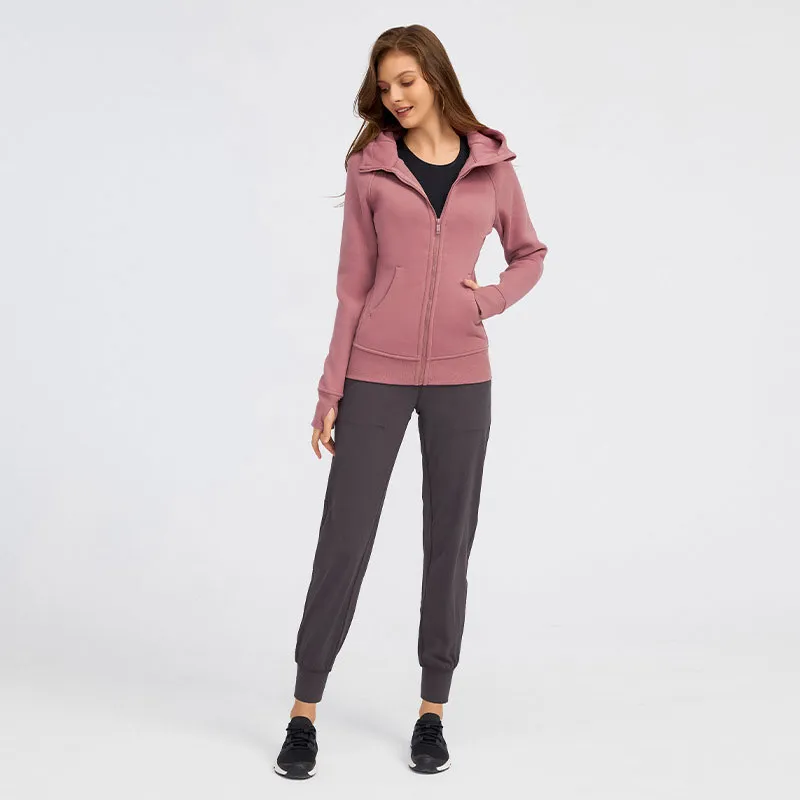 028- Cotton Blend Fleece Soodies Tops de yoga con sudadera con capucha con sudadera con sudadera con capucha de cadera Cásica de