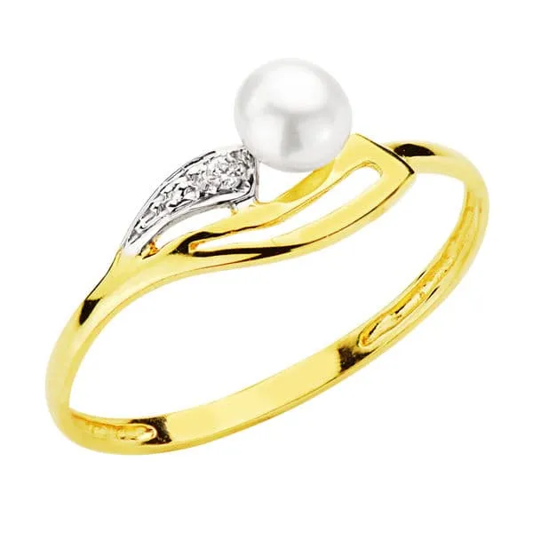 Anillo oro bicolor infantil perla circonitas