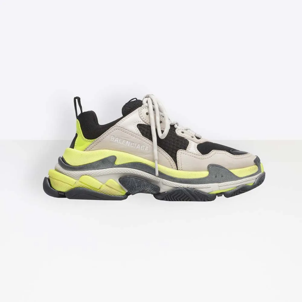 Balenciaga Mujer Zapatos Triple S Gris Neón Amarillo Blanco Cuero