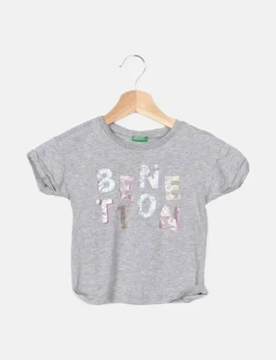 Benetton Camiseta gris mensaje