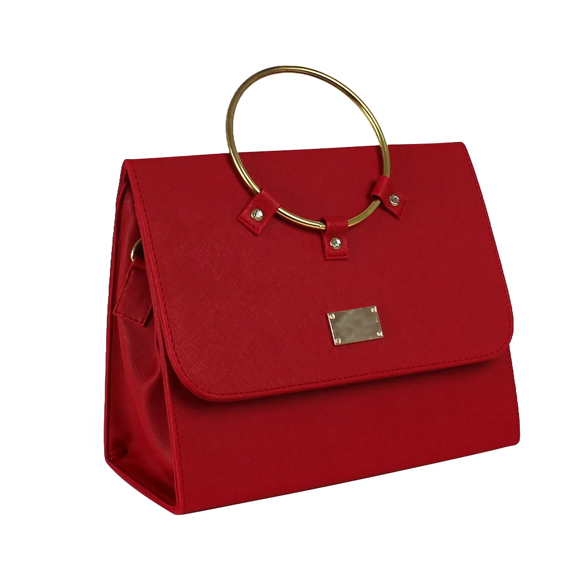 Bolsa de Mano con Asa Dorada Para Mujer Color Rojo