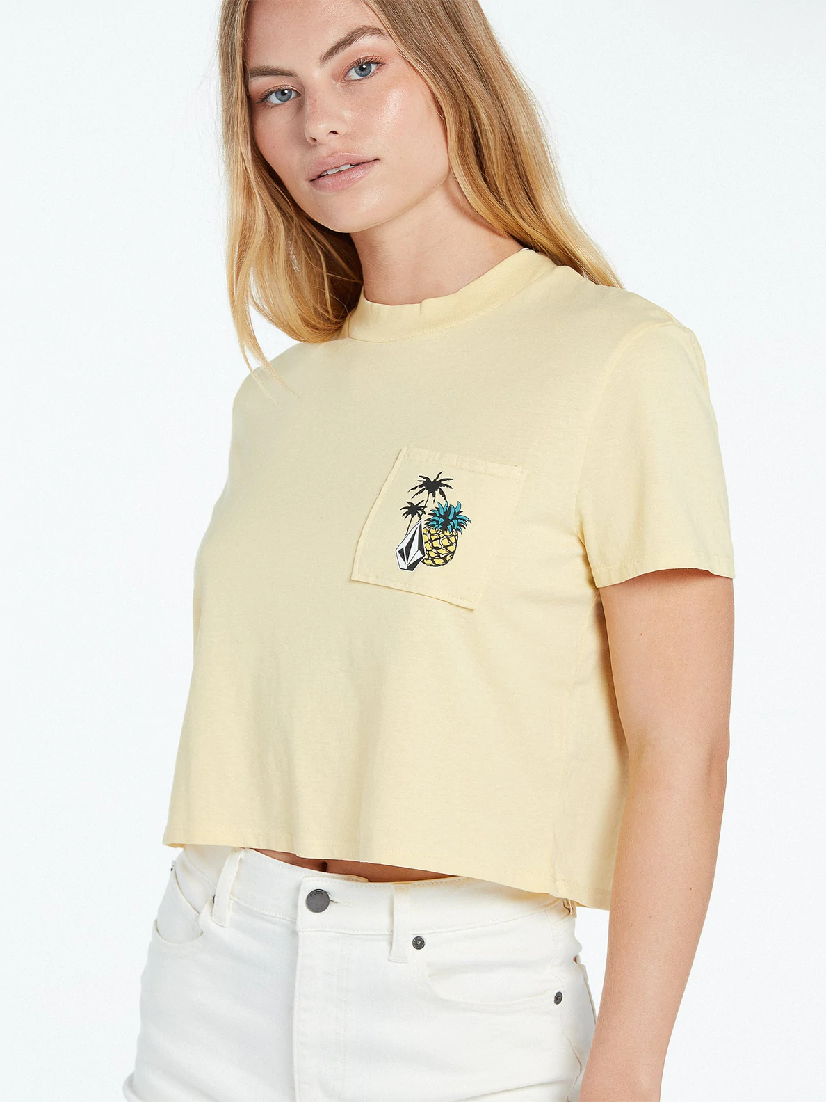 Camiseta corta VOLCOM Mujer manga corta bolsillo POCKET DIAL – WHEAT Ref. B3512201_WHE beig