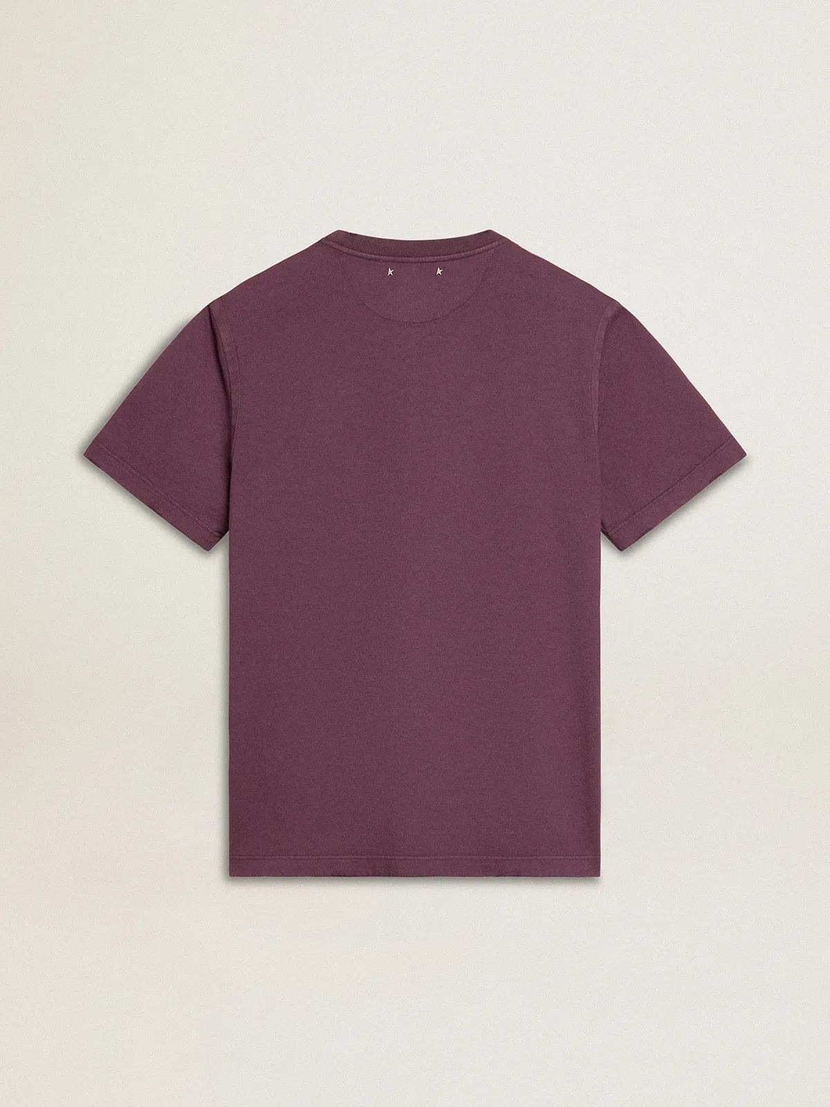 Camiseta en algodón violeta envejecido con estampado con logotipo