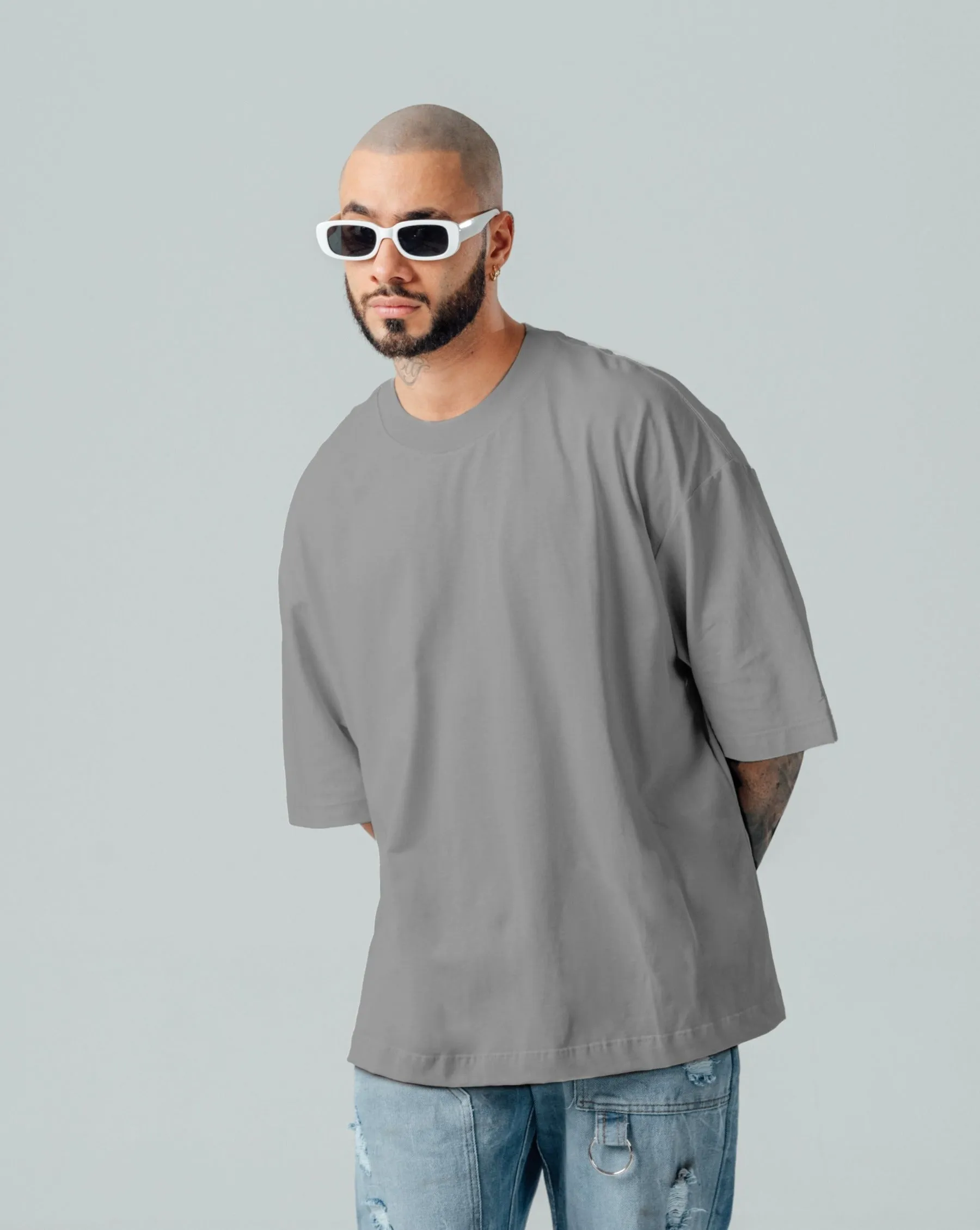 Camiseta Oversize Básica Gris Claro