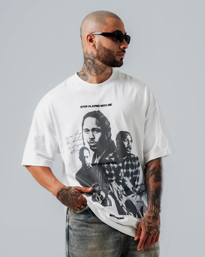 Camiseta Para Hombre Oversize Blanca Rap