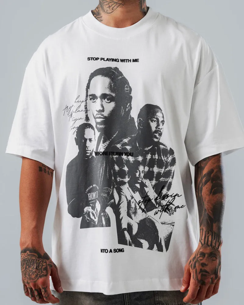 Camiseta Para Hombre Oversize Blanca Rap