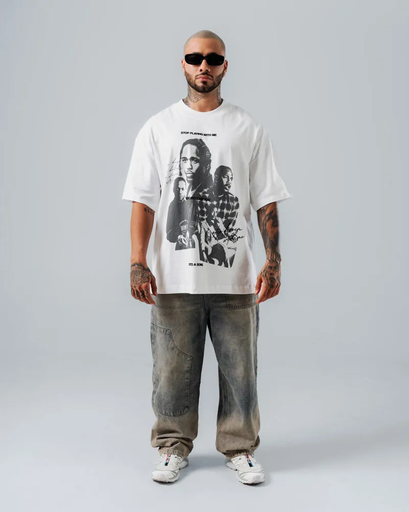 Camiseta Para Hombre Oversize Blanca Rap