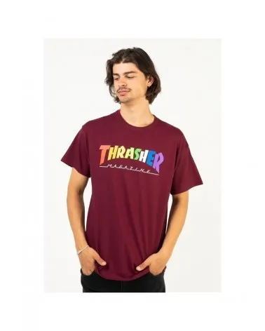 Camiseta THRASHER Hombre manga corta Rainbow Mag Maroon Ref. 144942 granate con logo multicolor