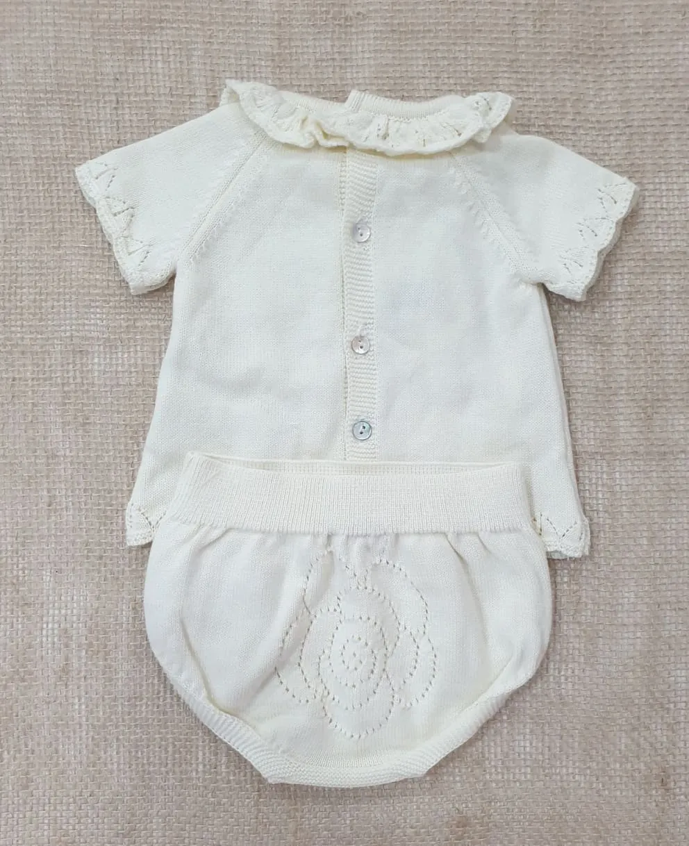 Conjunto punto bebé 100% Algodón DK KID R090061 Flor vainilla