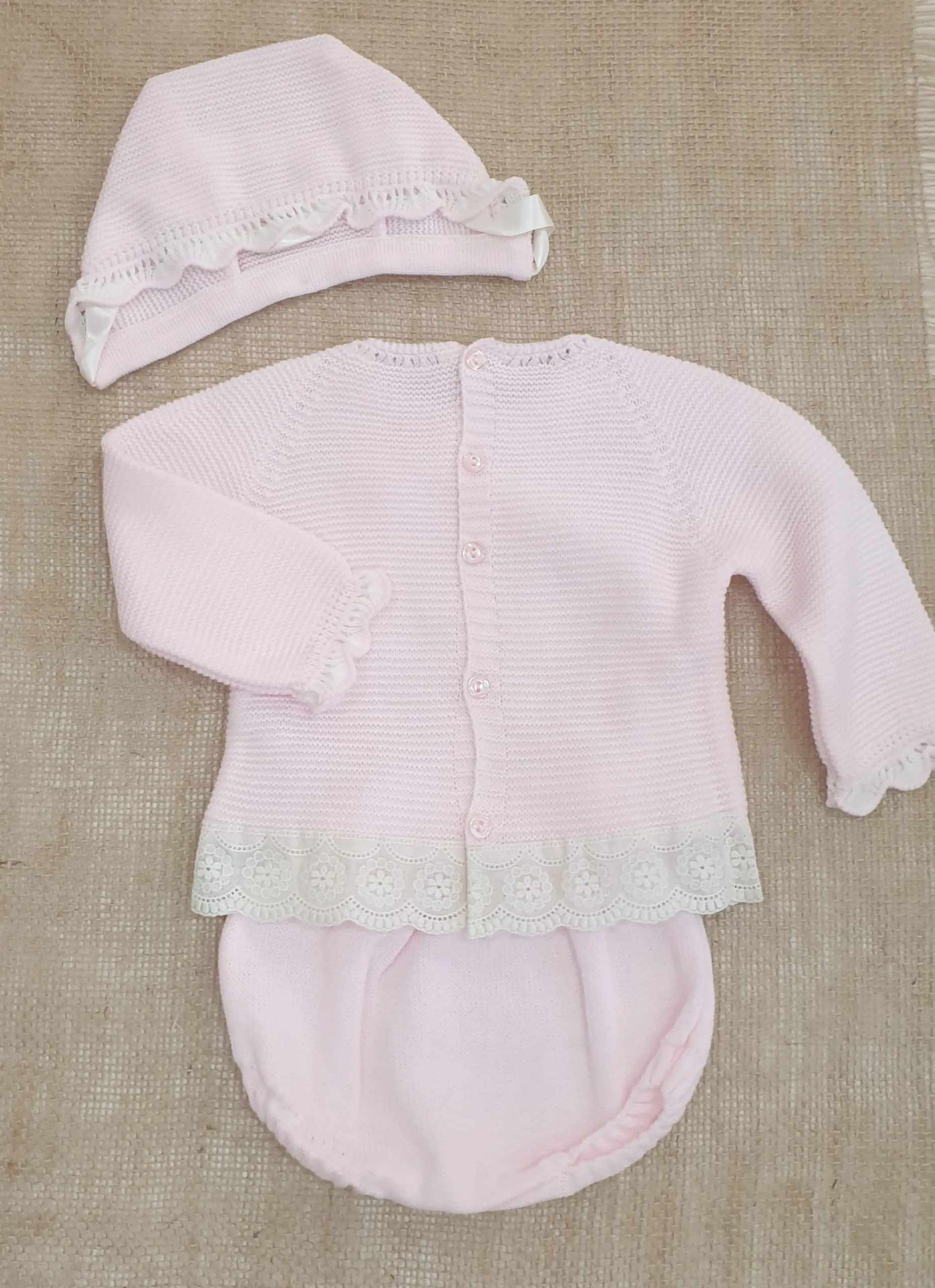 Conjunto Punto Bebé Cubre +Jersey+Capota R091071 Rosa