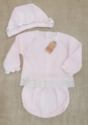 Conjunto Punto Bebé Cubre +Jersey+Capota R091071 Rosa