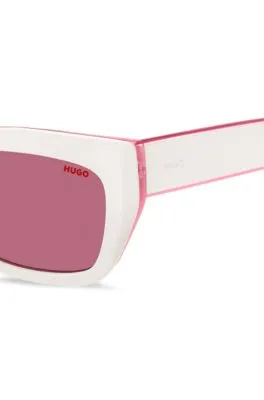 Gafas de sol de acetato blanco con contrastes rosas