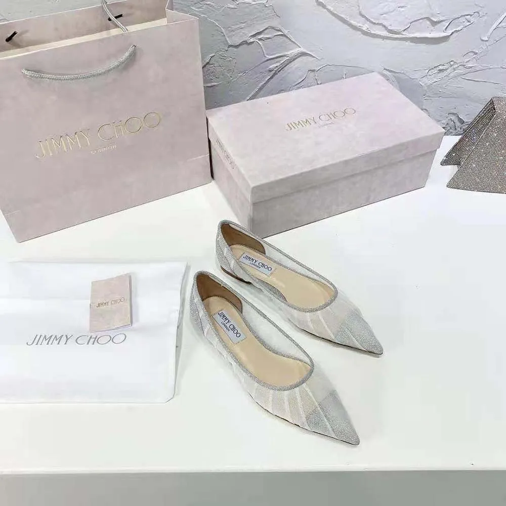 Jimmy Choo Mujeres Love Flat Zapatos planos de tela con purpurina plateada metálica