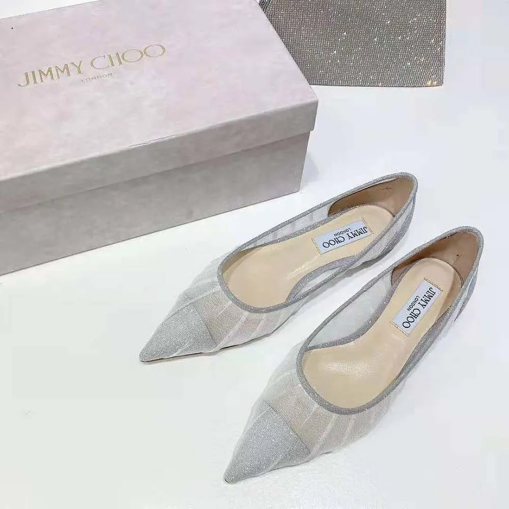 Jimmy Choo Mujeres Love Flat Zapatos planos de tela con purpurina plateada metálica