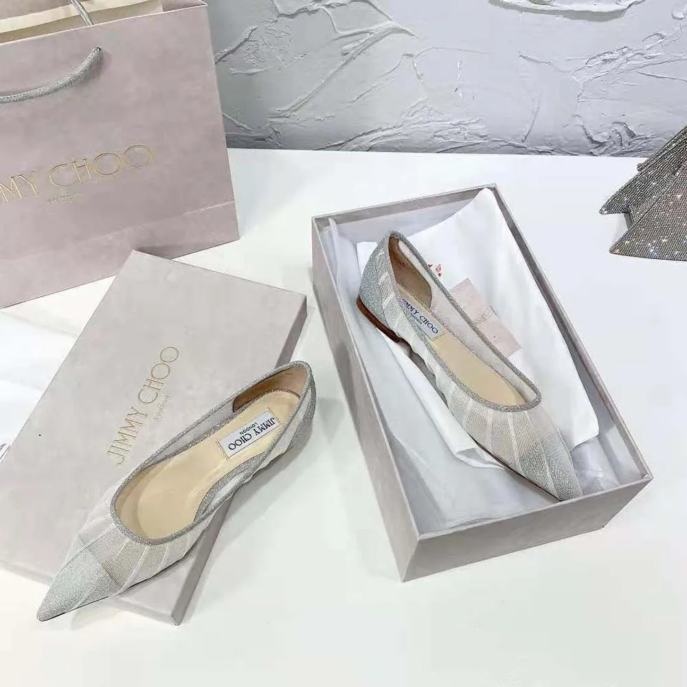 Jimmy Choo Mujeres Love Flat Zapatos planos de tela con purpurina plateada metálica