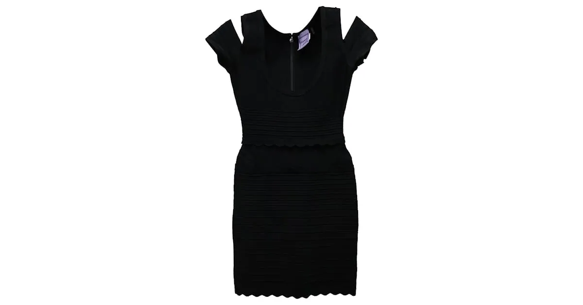 Minivestido Herve Leger Bandage con hombros descubiertos en rayón negro 