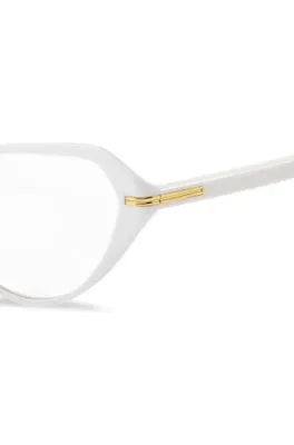 Montura para gafas graduadas de acetato blanco con detalles metálicos dorados