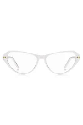 Montura para gafas graduadas de acetato blanco con detalles metálicos dorados