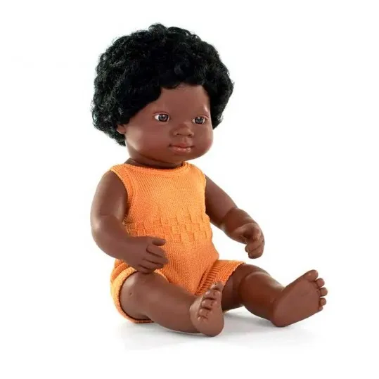 Muñeca de bebé Miniland africana 38cm con pelele melón