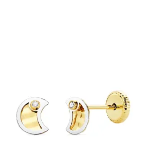 Pendientes Bebé Nalia Oro Bicolor 18K Luna 5mm