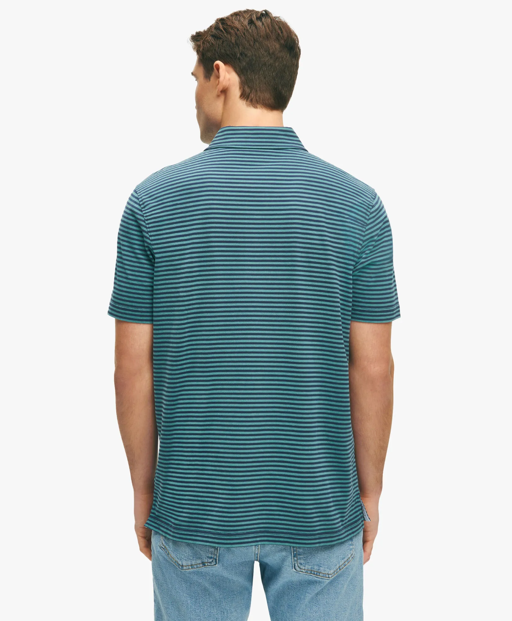 Polo azul marino y verde de algodón con lavado vintage a rayas feeder
