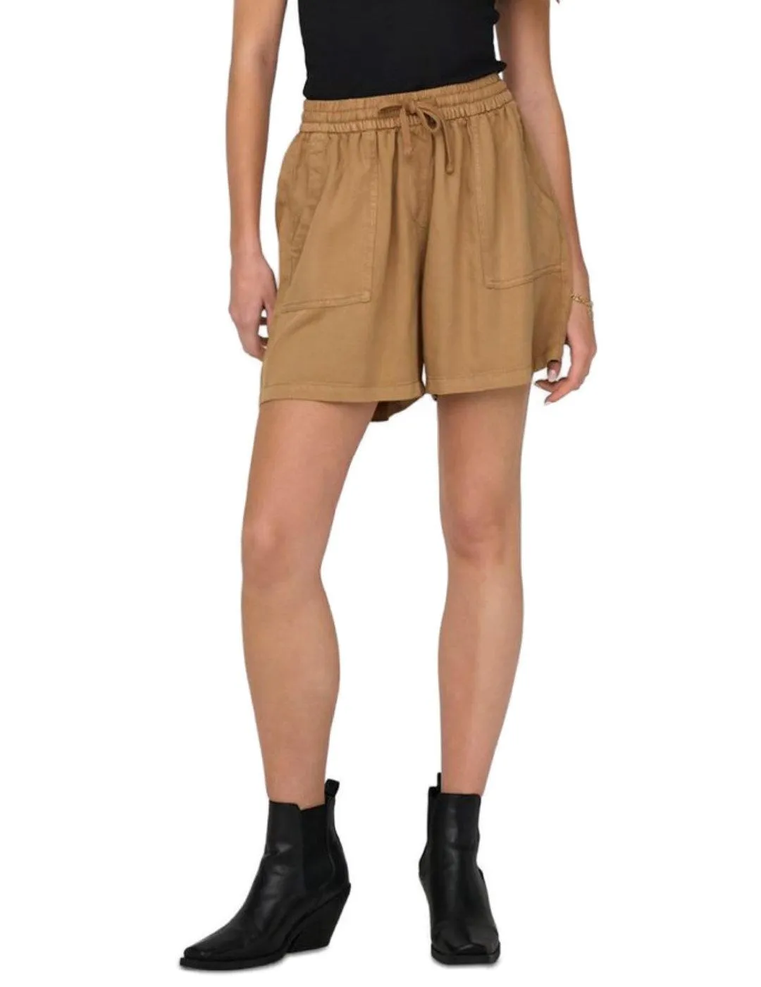 Short Only Kenya camel de tela holgado para mujer