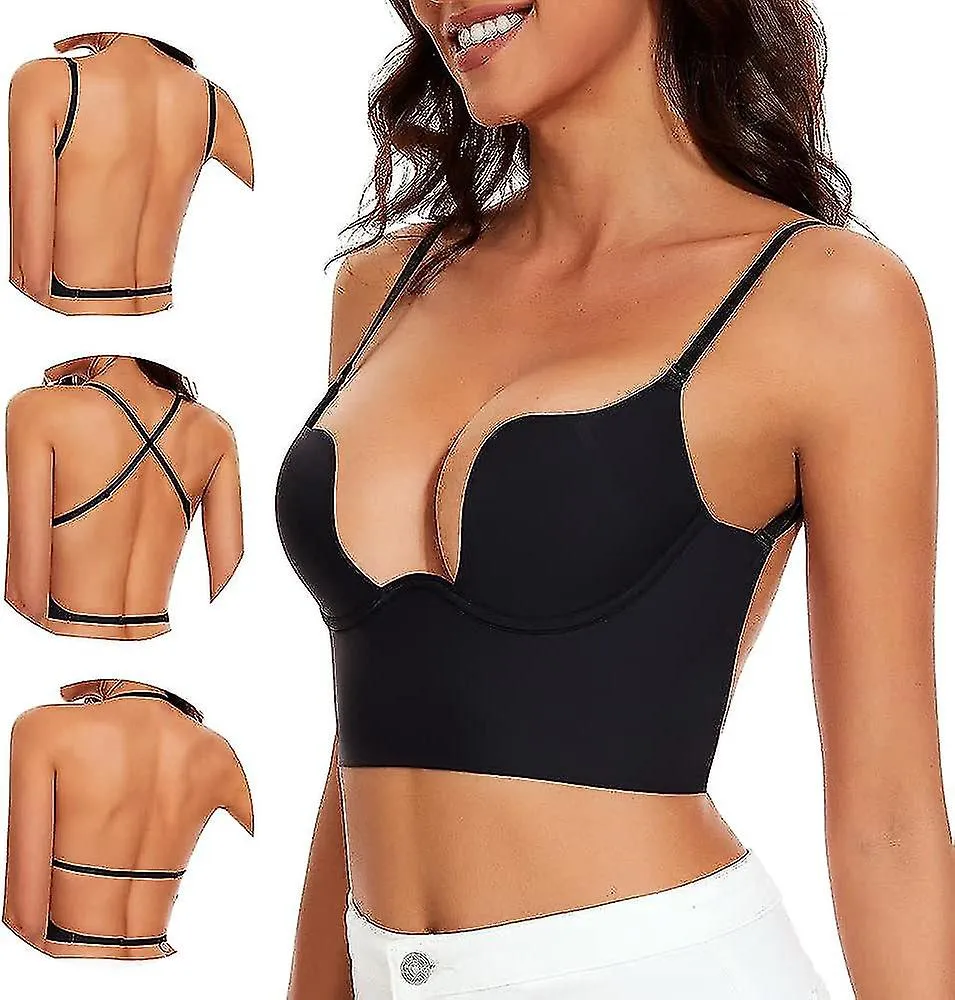 Sujetadores de espalda baja para mujeres sin costuras Deep U Plunge Sujetadores sin espalda convertibles Multiway Low Cut Open B