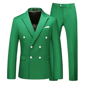 Verde Doble Pecho Hombres 2pcs / set Suits Slim Fit Work Business Wedding Groomsman Prom Suit