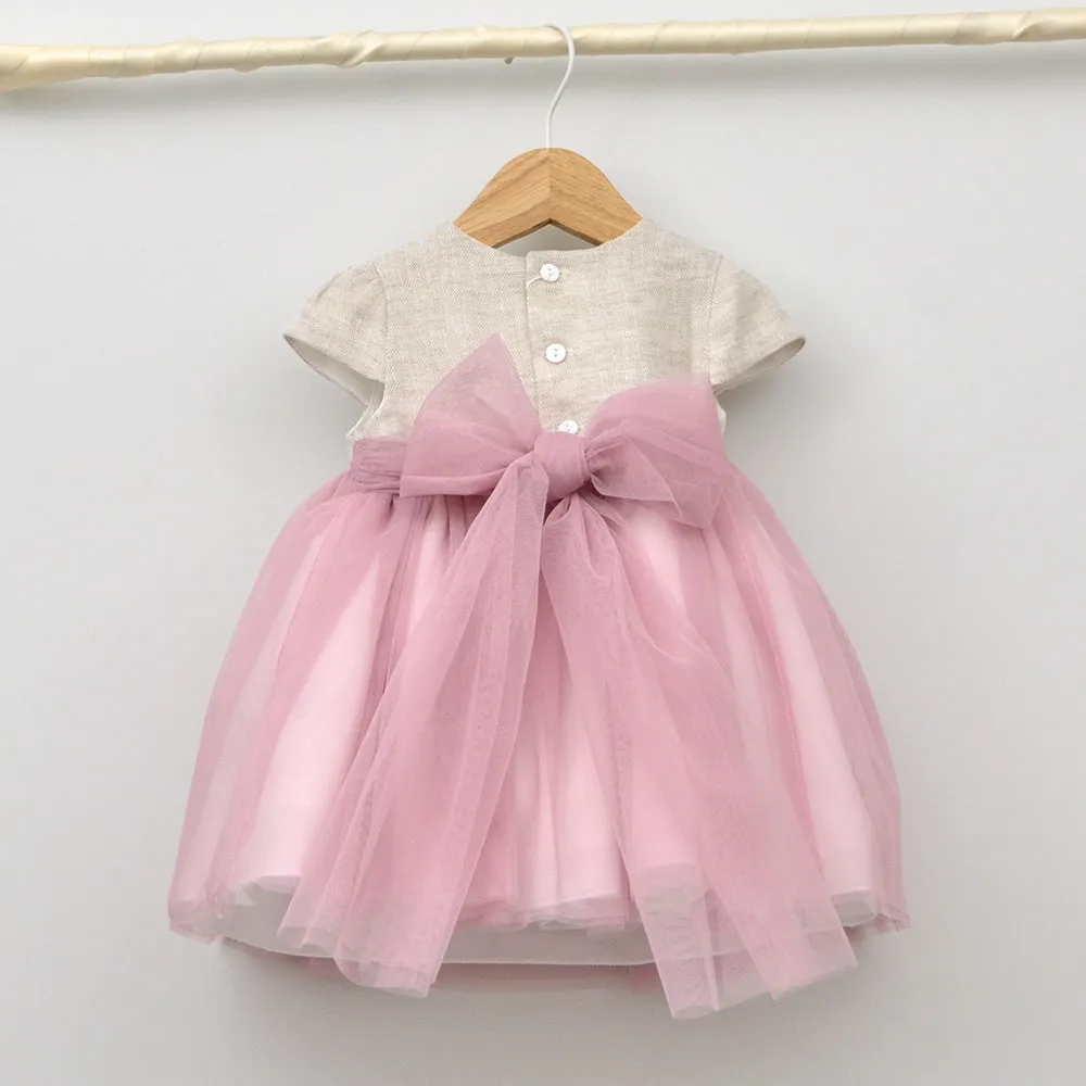 Vestido bebé tul y lino Amaya