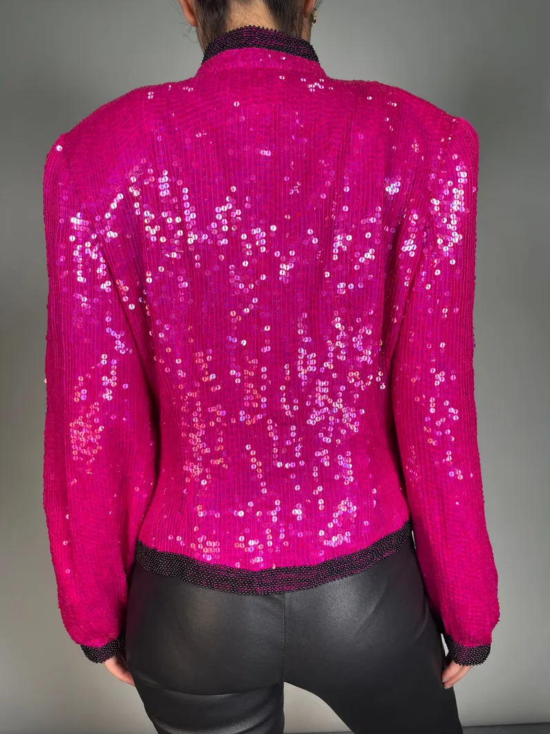 VINTAGE Chaqueta Fucsia Lentejuelas