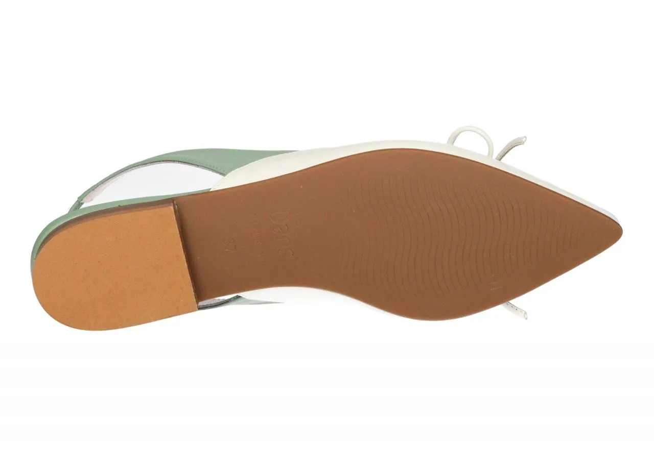 Zapato Talón Abierto Piel Pala Beige Adorno Metal y Lazo Talón Verde